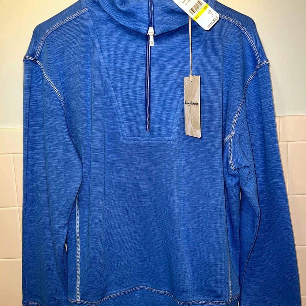 Tommy Bahama Tobago Bay Half Zip Pullover, palace blue color, size medium. NWT